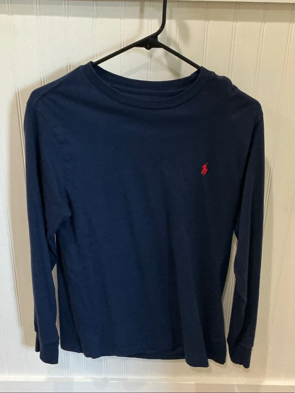 Ralph Lauren Navy Long-Sleeve Crew with Red Pony Embroidery